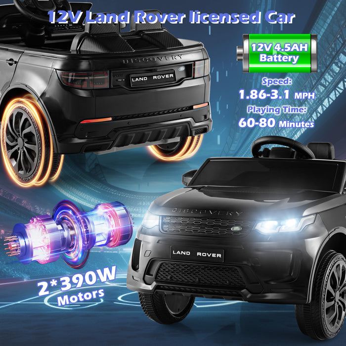 12V Kids Ride On Car with Remote Control Lockable Doors Slow Start System and LED Lights-Black