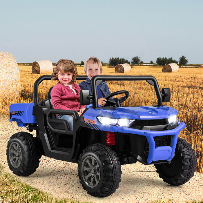 2-Seater Kids Ride On Dump Truck with Dump Bed and Shovel-Blue