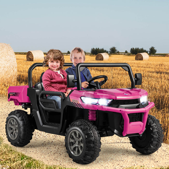 2-Seater Kids Ride On Dump Truck with Dump Bed and Shovel-Pink