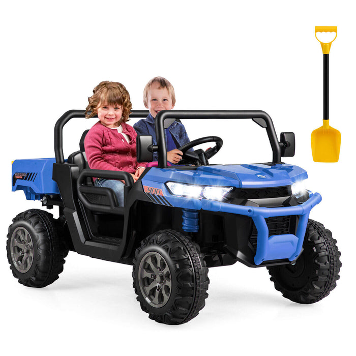 2-Seater Kids Ride On Dump Truck with Dump Bed and Shovel-Blue