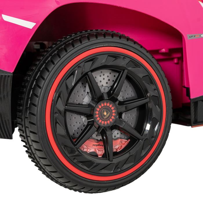 12V Licensed Lamborghini 4WD Kids Ride-on Sports Car with 2.4G Remote-Pink