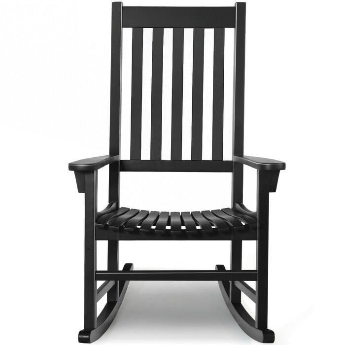 Indoor Outdoor Wooden High Back Rocking Chair-Black