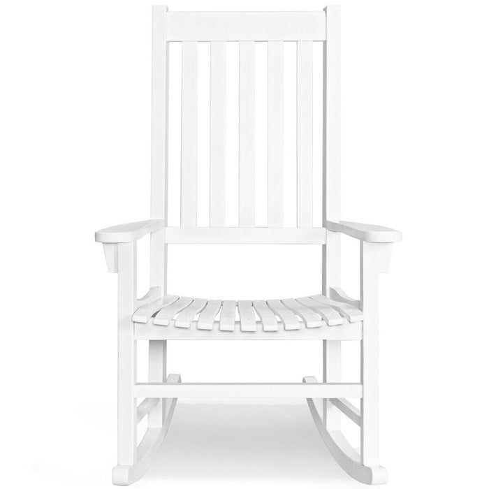 Indoor Outdoor Wooden High Back Rocking Chair-White