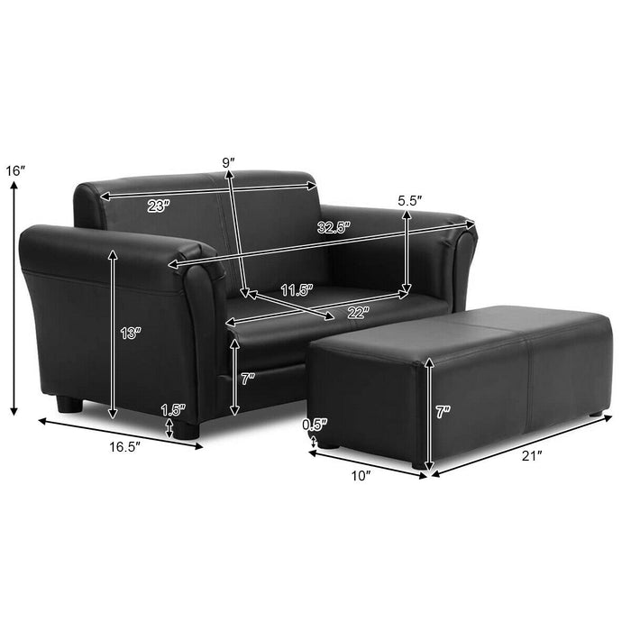 Black/White Kids Double Sofa with Ottoman-Black