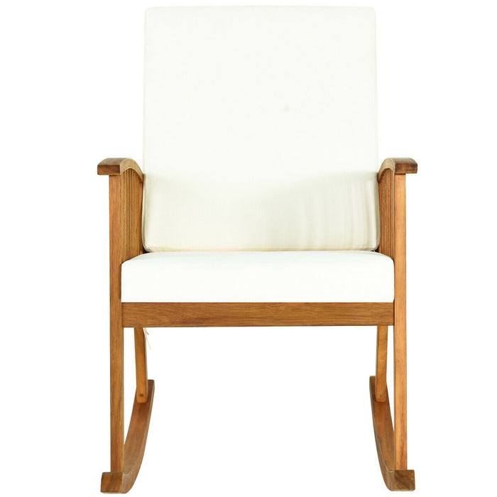 Outdoor Acacia Wood Rocking Chair with Detachable Washable Cushions