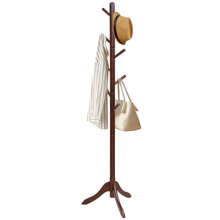 Adjustable Wooden Tree Coat Rack with 8 Hooks-Brown