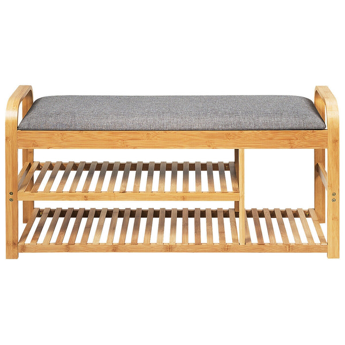 3-Tier Bamboo Shoe Rack Bench with Cushion-Natural