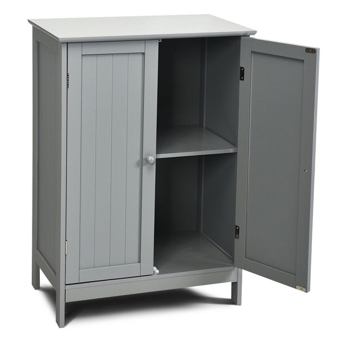 Bathroom Floor Storage Double Door Cupboard Cabinet-Gray