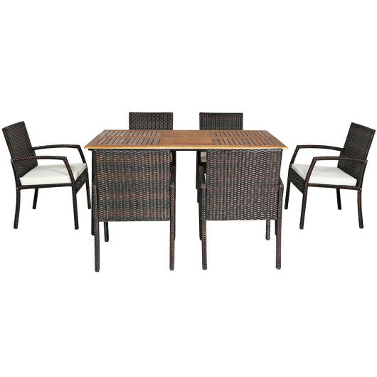 7PCS Patio Rattan Cushioned Dining Set with Umbrella Hole