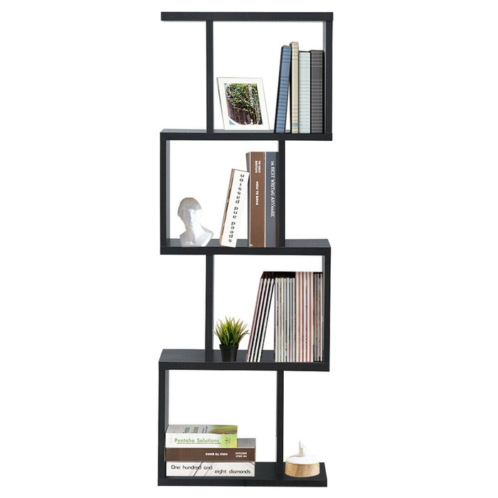 2/3/4 Tiers Wooden S-Shaped Bookcase for Living Room Bedroom Office-4-Tier