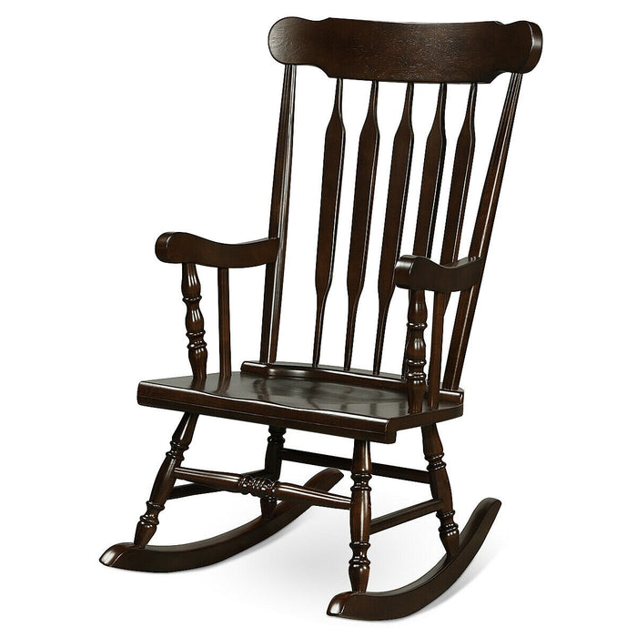 Rocking Chair with Solid Wooden Frame for Garden and Patio-Brown