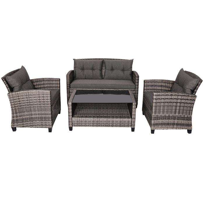 4 Pieces Patio Rattan Furniture Set Coffee Table Cushioned Sofa-Gray