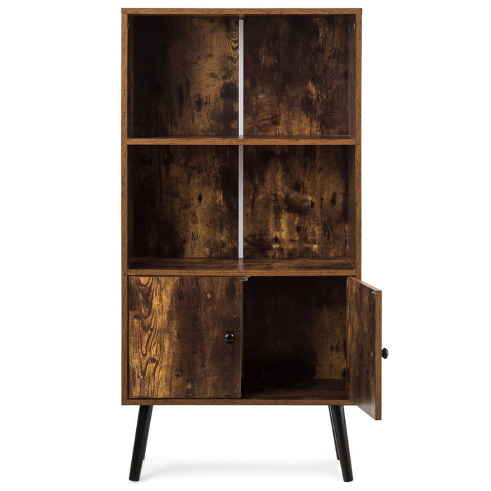 2-Tier Retro Bookcase Bookshelf with 3 Compartment-Coffee