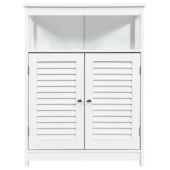 Wood Freestanding Bathroom Storage Cabinet with Double Shutter Door-White