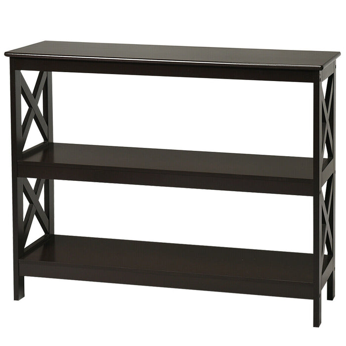 3-Tier Console X-Design Sofa Side Accent Table-Espresso