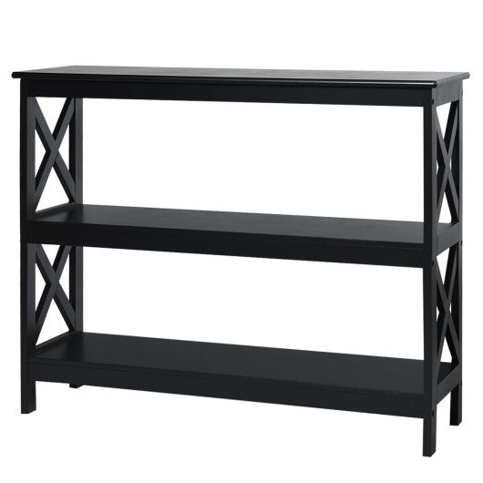 3-Tier Console X-Design Sofa Side Accent Table-Black