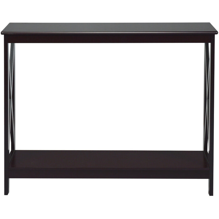 2-Tier Console X-Design Sofa Side Accent Table-Espresso