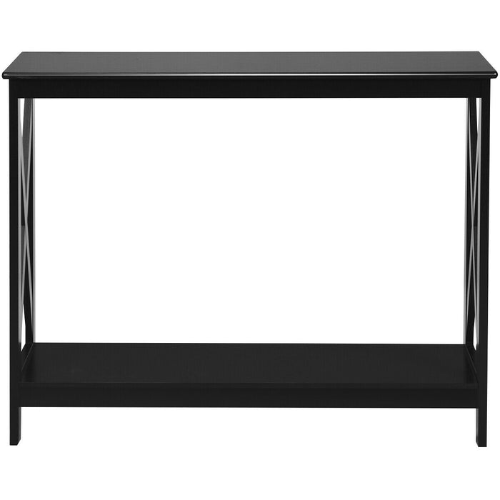 2-Tier Console X-Design Sofa Side Accent Table-Black