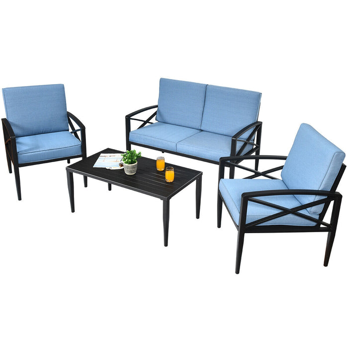 4 Pieces Patio Furniture Set Aluminum Frame Cushioned Sofa