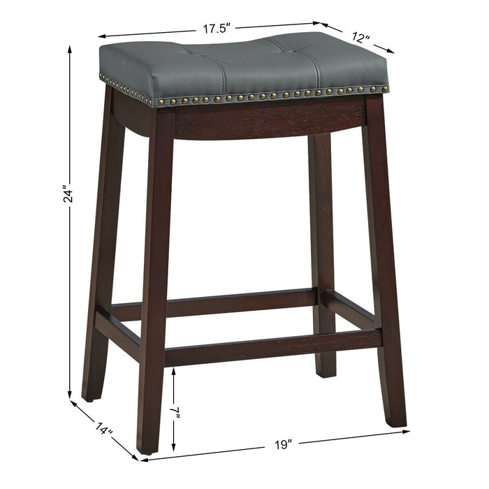 Set of 2 24-Inch Height Backless Counter Stool with Footrest-Brown