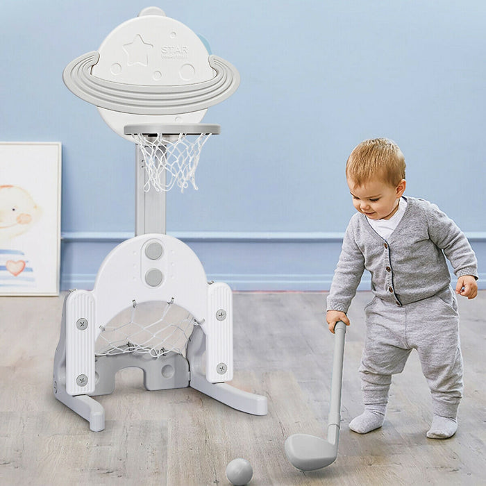 3 in 1 Height Adjustable Kids Basketball Hoop Set with Balls-White