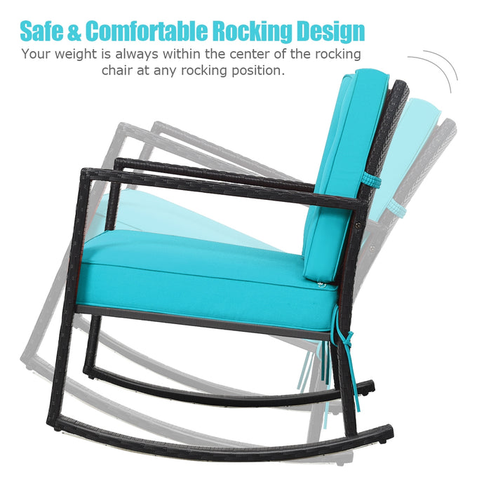 Patio Rattan Rocker Outdoor Glider Rocking Chair Cushion Lawn-Turquoise