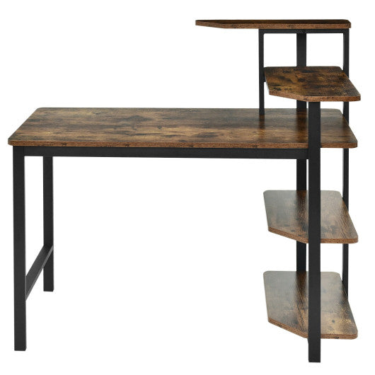 Computer Desk Writing Study Table with Storage Shelves Home Office Rustic Brown-Rustic Brown