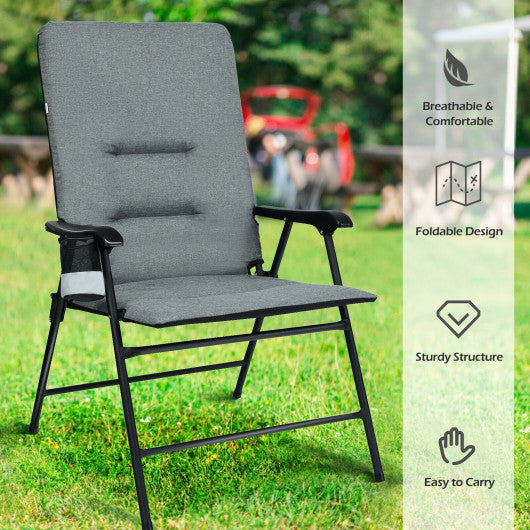 Patio Folding Padded Chair with High Backrest and Cup Holder-Gray