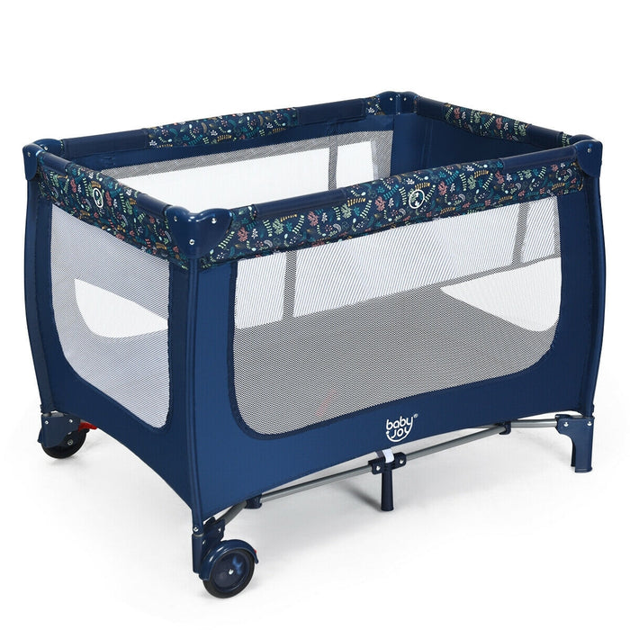 Portable Baby Playpen with Mattress Foldable Design-Blue