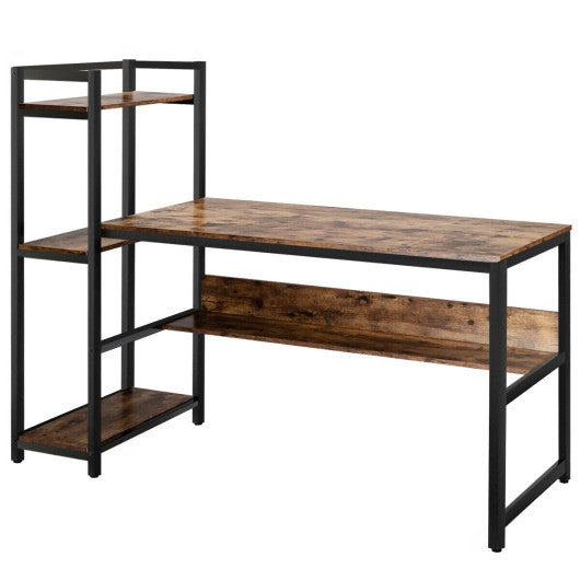 59-Inch Computer Desk Home Office Workstation 4-Tier Storage Shelves-Rustic Browm