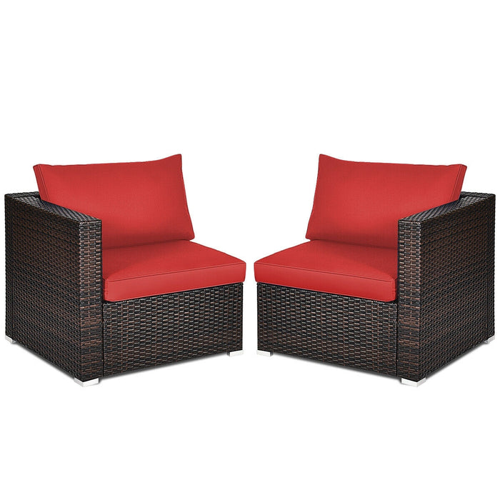 2PCS Patio Rattan Sectional Conversation Sofa Set-Red