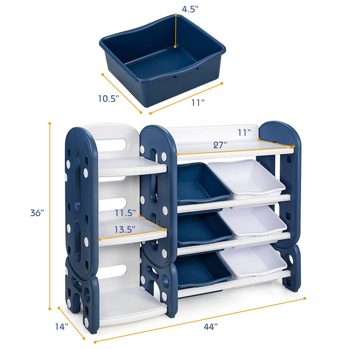 Kids Toy Storage Organizer with Bins and Multi-Layer Shelf for Bedroom Playroom -Blue