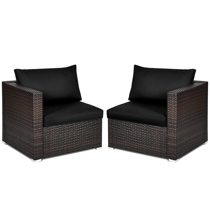 2PCS Patio Rattan Sectional Conversation Sofa Set-Black