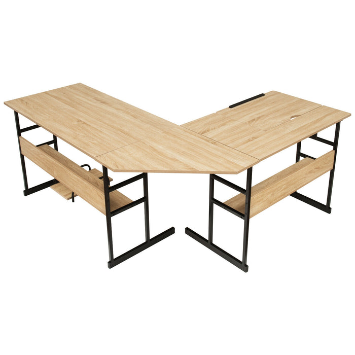 L-Shaped Computer Desk with Tiltable Tabletop-Natural