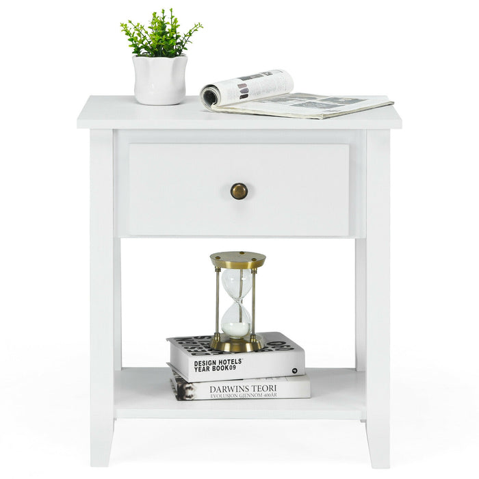 Nightstand with Drawer and Storage Shelf for Bedroom Living Room-Wine