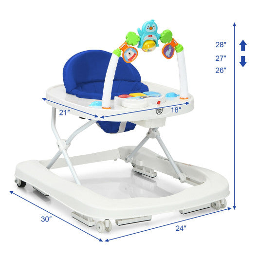 2-in-1 Foldable Baby Walker with Adjustable Heights-Blue