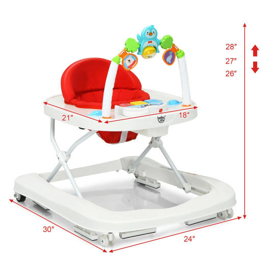 2-in-1 Foldable Baby Walker with Adjustable Heights-Red