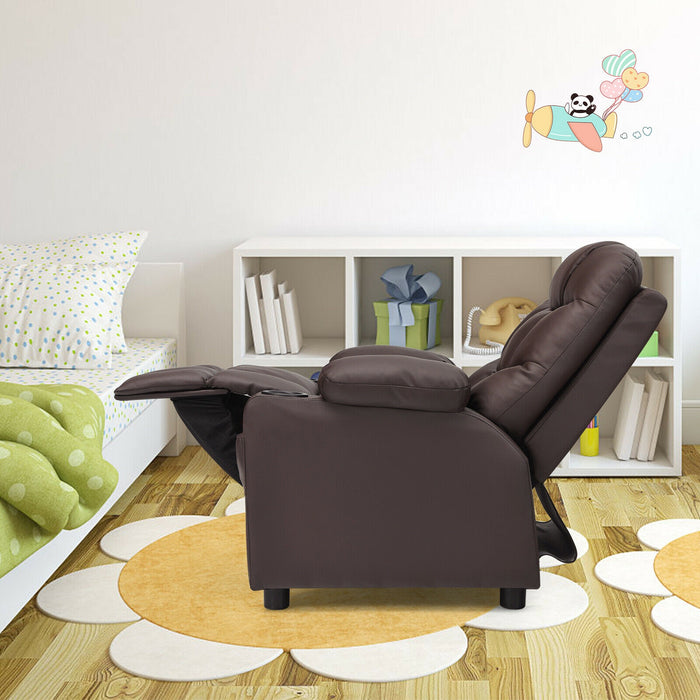 Kids Recliner Chair with Cup Holder and Footrest for Children-Brown