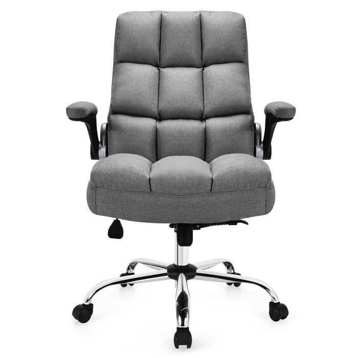 Adjustable Swivel Office Chair with High Back and Flip-up Arm for Home and Office-Gray