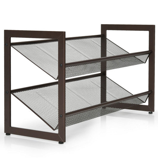 2/3/4 Tiers Flat and Slant Metal Shoe Rack for Entryway Hallway-2-Tier