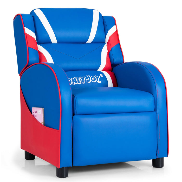 Kids Leather Recliner Chair with Side Pockets-Blue