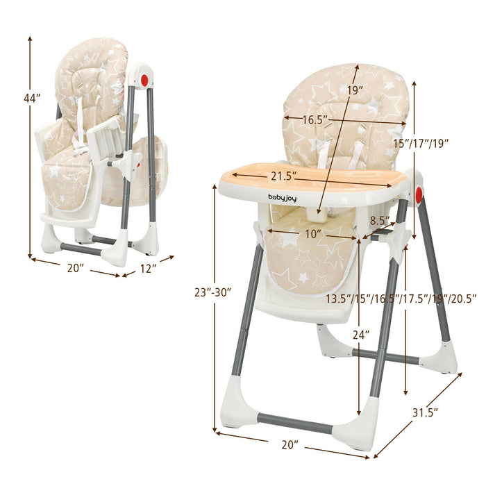 Folding Baby High Dining Chair with 6-Level Height Adjustment-Beige