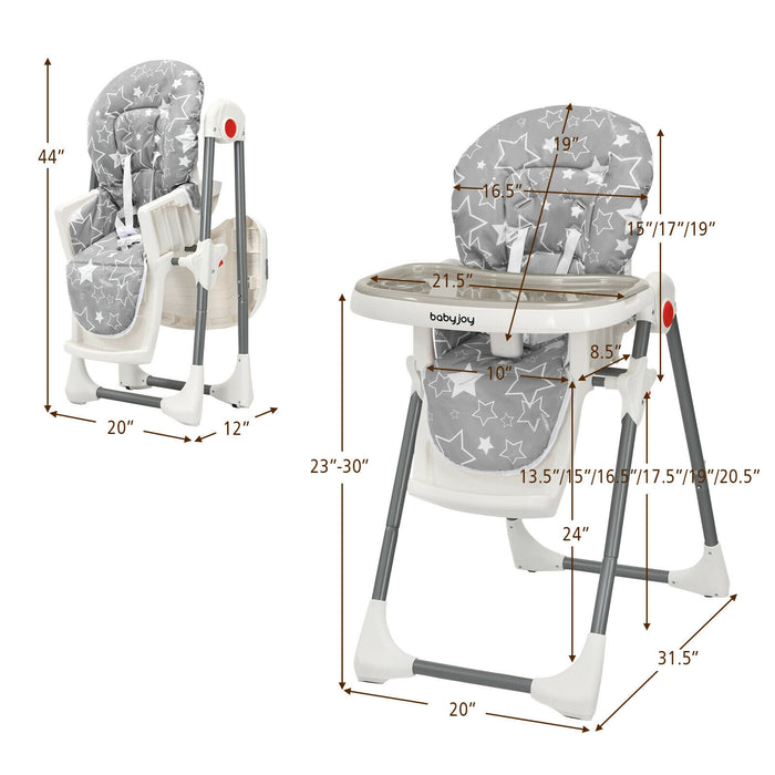 Folding Baby High Dining Chair with 6-Level Height Adjustment-Gray