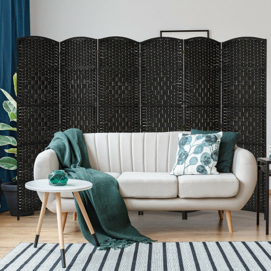 6.5Ft 6-Panel Weave Folding Fiber Room Divider Screen-Black