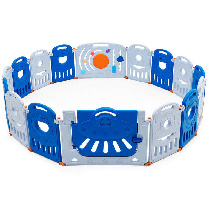 16-Panel Baby Playpen Safety Play Center with Lockable Gate-Blue