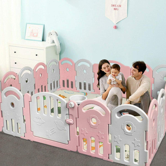 20-Panel Playpen with Music Box and Basketball Hoop-Pink