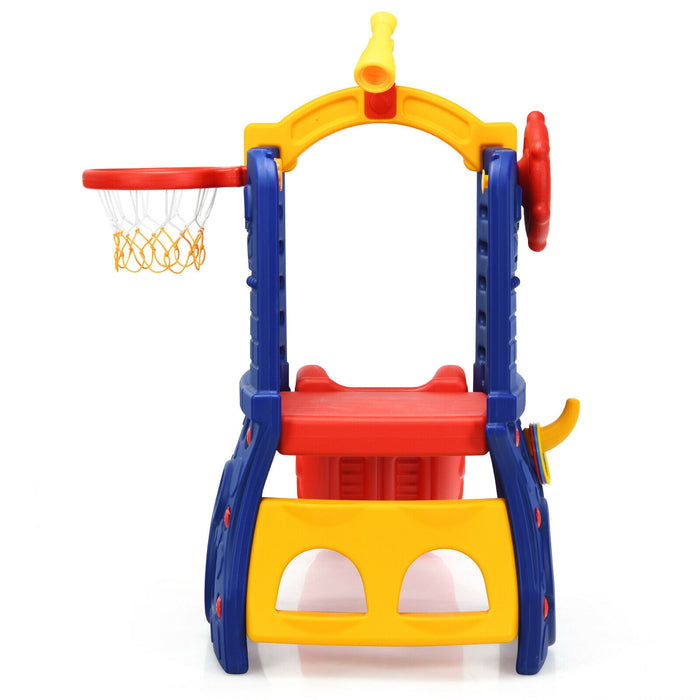 6-in-1 Freestanding Kids Slide with Basketball Hoop and Ring Toss