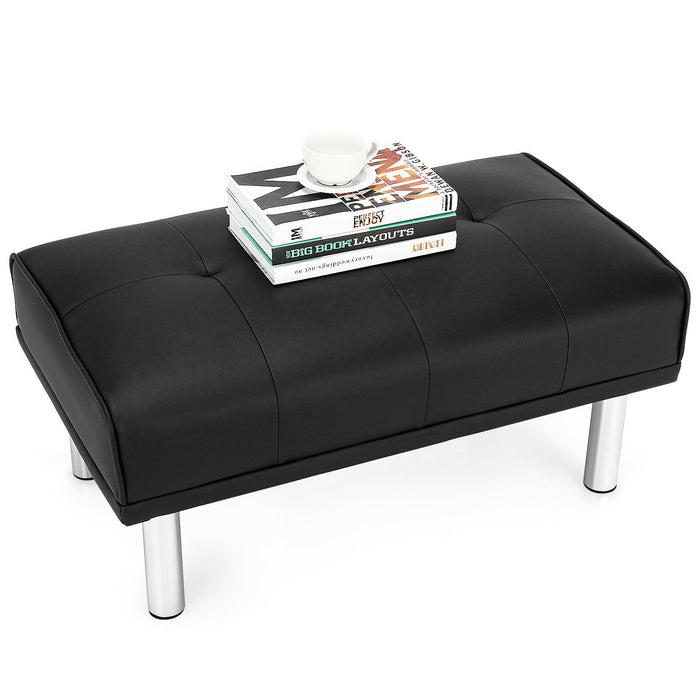 Rectangle Tufted Ottoman with Stainless Steel Legs for Living Room-Black