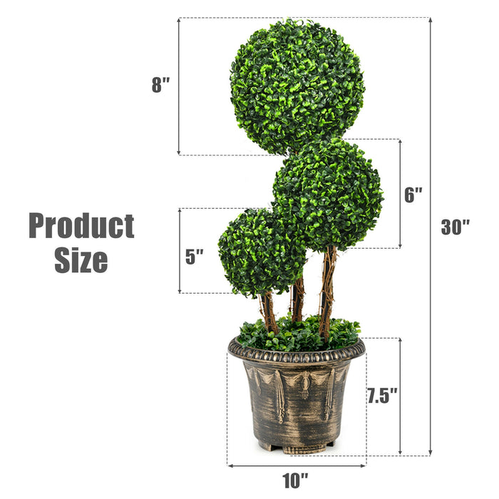 30 Inch Artificial Topiary Triple Ball Tree Indoor and Outdoor UV Protection