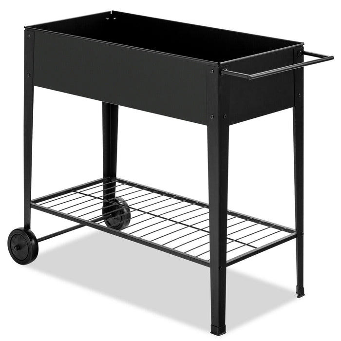 Raised Garden Bed Elevated Planter Box on Wheels Steel Planter with Shelf-Black